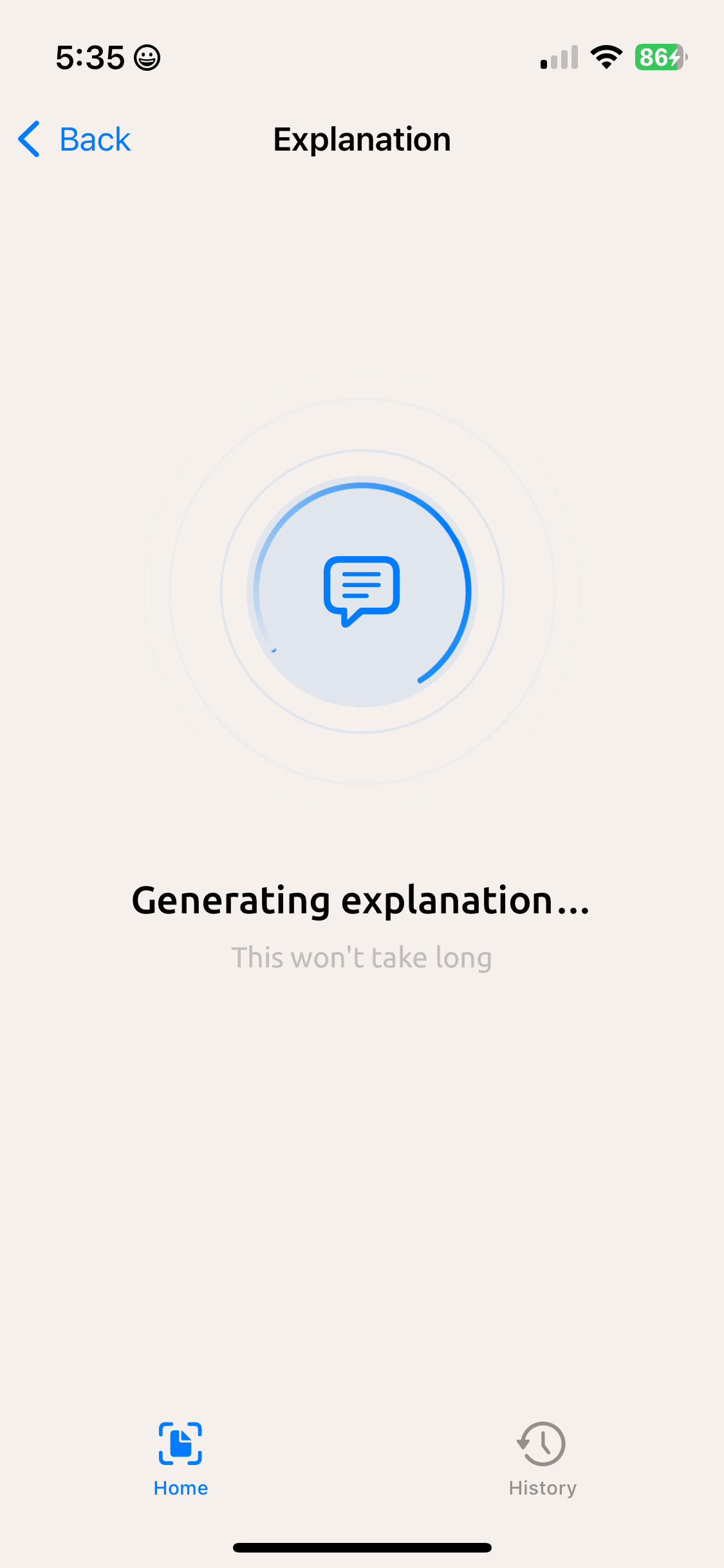 ExplainShot generating an explanation, with a circular progress indicator.